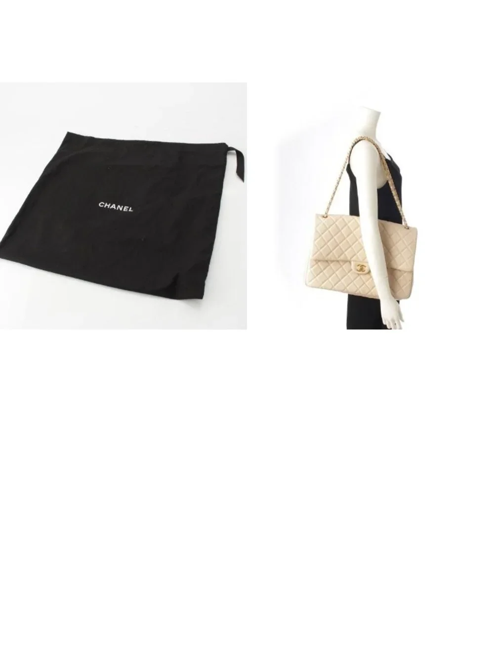 Chanel Jumbo Quilted Grain Calf Caviar Leather Chain Shoulder Bag Beige